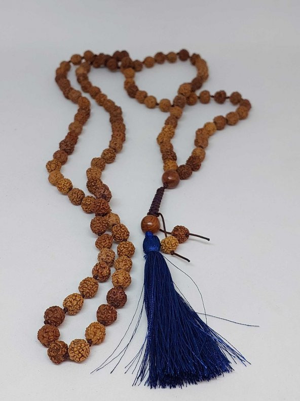 Rudraksha Tohumlu Lacivert Püsküllü 108lik Ara Düğümlü El Yapımı Mala Kolye - 2