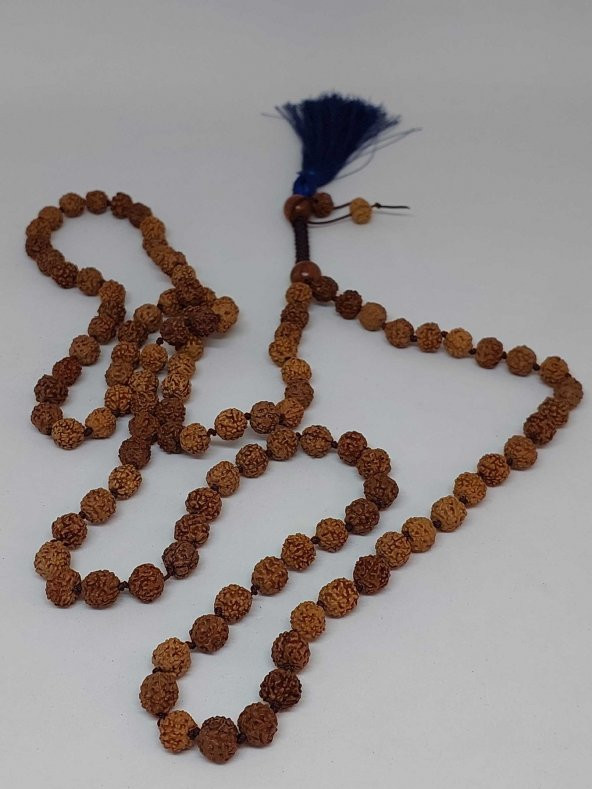 Rudraksha Tohumlu Lacivert Püsküllü 108lik Ara Düğümlü El Yapımı Mala Kolye - 3