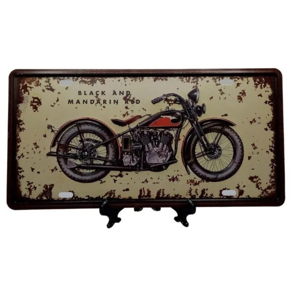 Dekoratif 3D Metal Plaka Harley Davidson 1933 Black And Mandarin Red 30cm - Resim 4