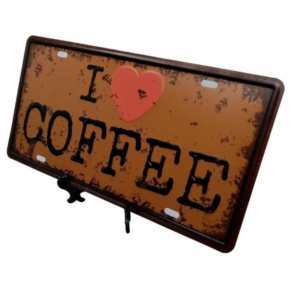 Dekoratif 3D Metal Plaka I Love Coffee 30cm - Resim 2