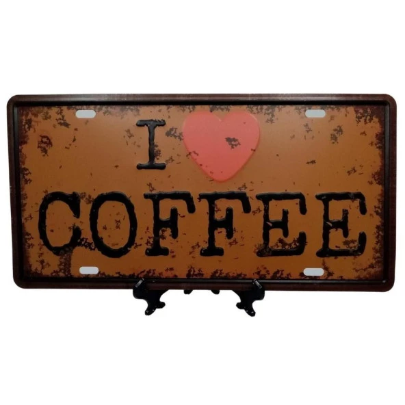 Dekoratif 3D Metal Plaka I Love Coffee 30cm - Resim 4