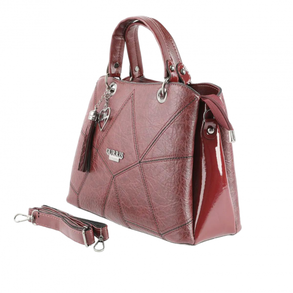 Bordo Parça Nakıslı Bayan Askılı El ve Omuz Çantası