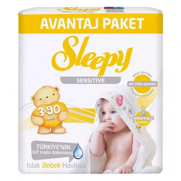 Sleepy Islak Havlu 3X90Lı Sensitive Kapaklı