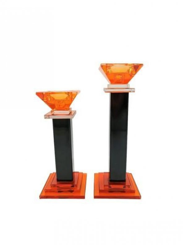 Crearthome Dekoratif Turuncu Siyah 2 li Kaideli Cam Mumluk SZR-96-TS
