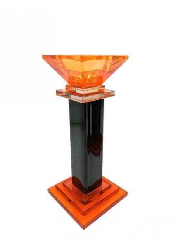 Crearthome Dekoratif Turuncu Siyah 2 li Kaideli Cam Mumluk SZR-96-TS - 2