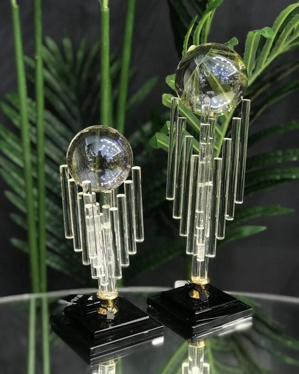 Crearthome Bal Rengi Kristal Küreli Şeffaf Çubuk 2 li Dekoratif Obje SZR-75-76-BAL