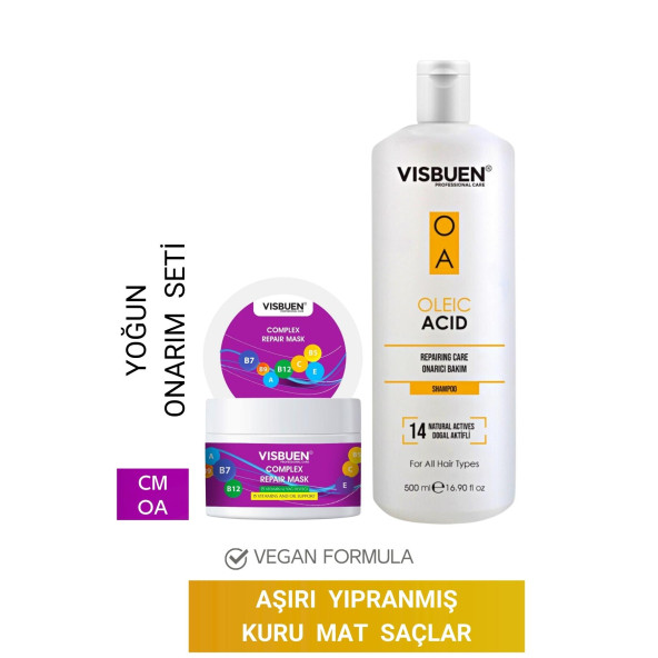 Yıpranmış Kırılan Kuru Mat Ve İşlem Görmüş Saçlar İçin Yoğun Onarım Seti Complex Maske Oleik Şampuan - 3