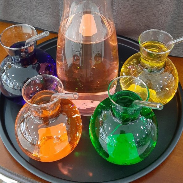 Cam Pipetli 6lı Tombul Cam Meşrubat Bardağı, Sunum Kokteyl Meyve Suyu Bardağı Su Içecek Bardağı - 4