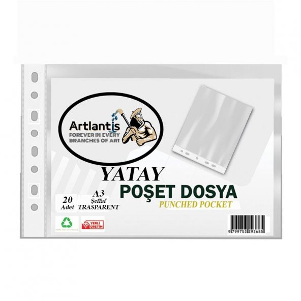 A3 Poşet Dosya Yatay 20 li Şeffaf Föy Dosya 1 Paket Ofis Okul Büro Kenarı Delikli Poşet Dosya - 1