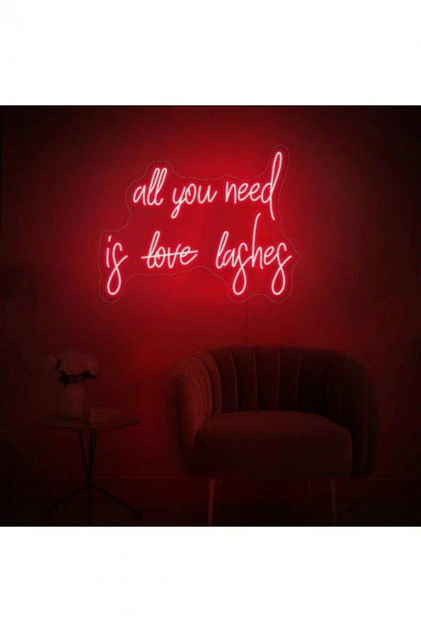 All You Need Is Love Lashes Neon Led Işıklı Dekoratif Duvar Aydınlatması Anahtar İle Açma Kapama