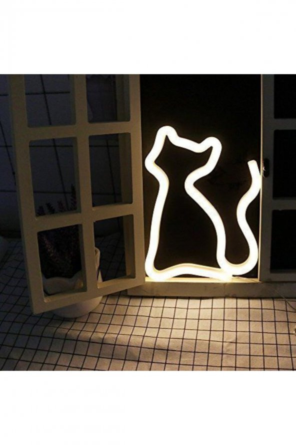Kedi Neon Led Işıklı Dekoratif Duvar Aydınlatması Anahtar İle Açma Kapama