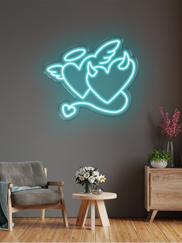 Neon Led  Melek Şeytan Kalp Dekoratif Gece Aydınlatması Ve Aksesuar