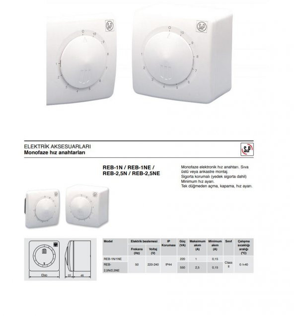 REB-1 Monofaze Elektronik Hız Anahtarları Sigorta Korumalı Tek Düğmeden Hız Ayarı Yedek Sigorta Dahil Soler Palau AGMair Agm Havalandırma - 6