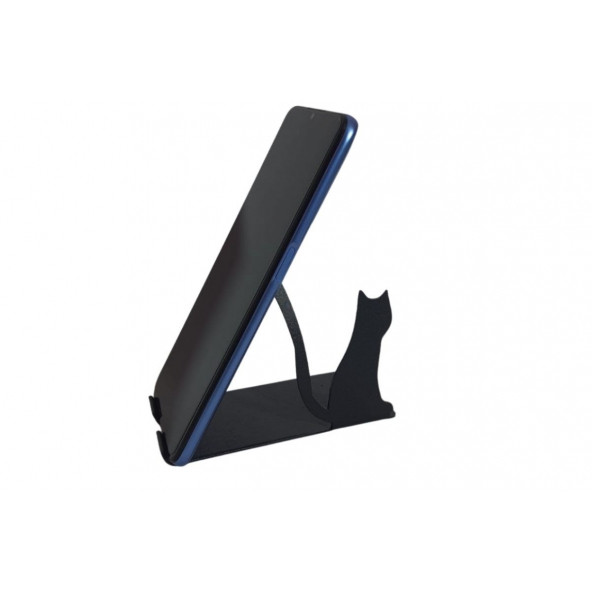 RİSİNGMABER Metal Mat Siyah Dekoratif Ayakta Duran Sevimli Kedi Telefon Tutacağı - 2