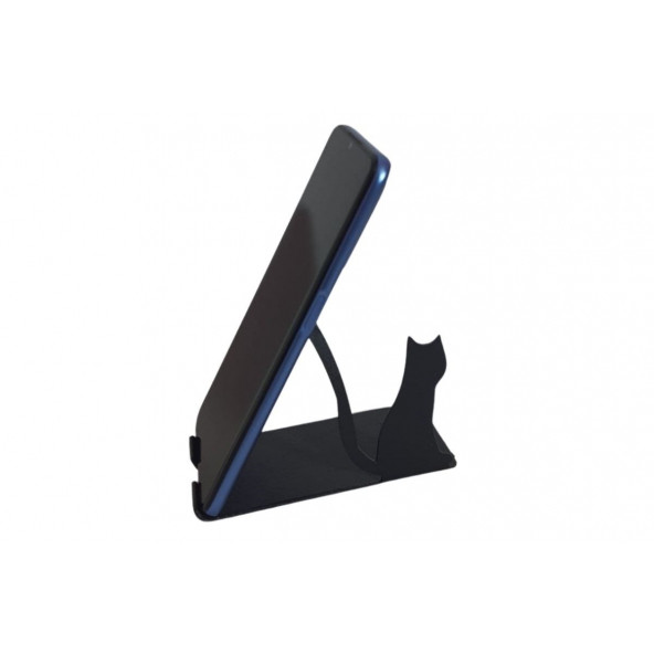 RİSİNGMABER Metal Mat Siyah Dekoratif Ayakta Duran Sevimli Kedi Telefon Tutacağı - 4