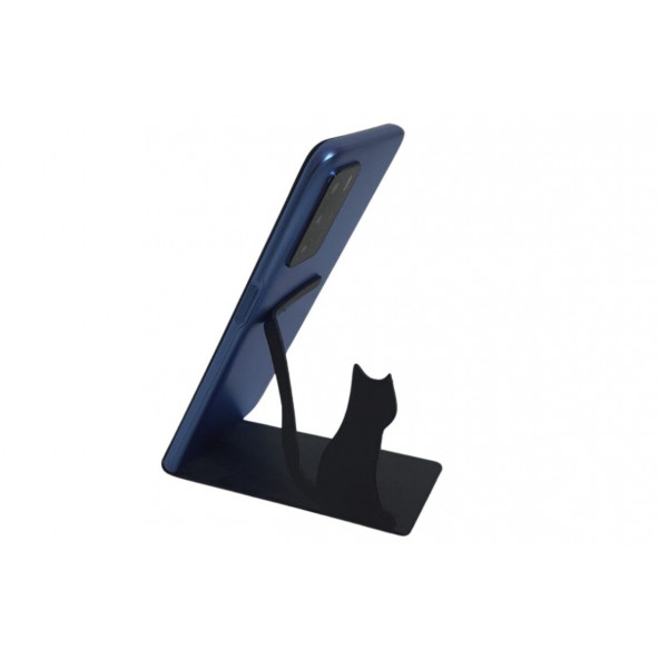 RİSİNGMABER Metal Mat Siyah Dekoratif Ayakta Duran Sevimli Kedi Telefon Tutacağı - 5