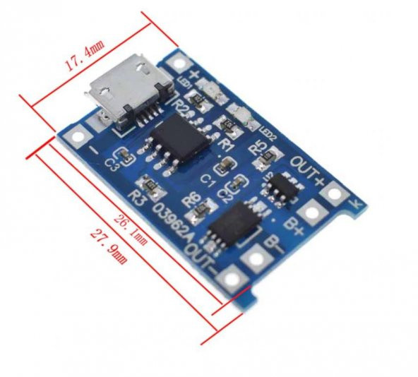 TP4056 1A Lipo – Li-on Pil Şarj Devresi Micro USB(Sarj Korumalı)