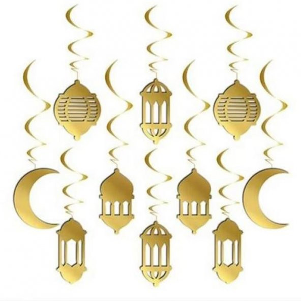 3D Hilal Kandil Ve Ramazan Temalı 10lu Tavan Sarkıt Süsü - 3