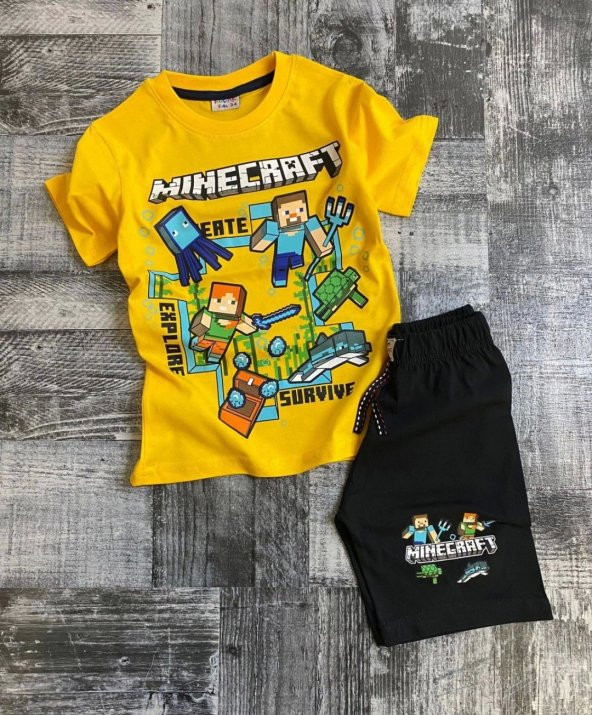 Minecraft Yeni Sezon Sarı Renk Şortlu Takım - 1