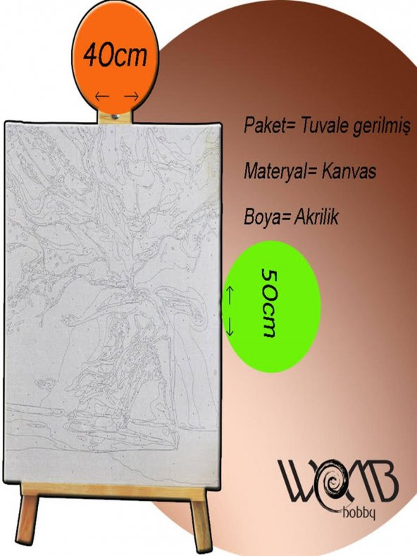 Kitap Kurdu Sayılarla Boyama Seti(40x50 cm Tuval Şasesine Gerili)
