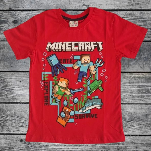 Minecraft Yeni Sezon Kırmızı Renk Şortlu Takım - 2