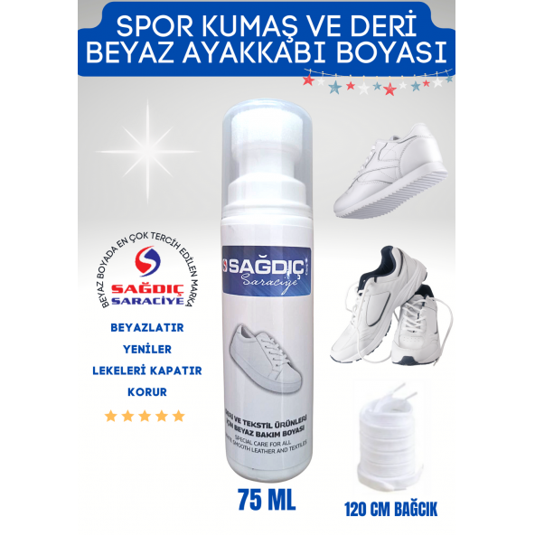 Sağdıç Saraciye Spor Beyaz Deri Ve Kumaş Ayakkabı Boyası 75 Ml 1 Çift Bağcık sgdcbg