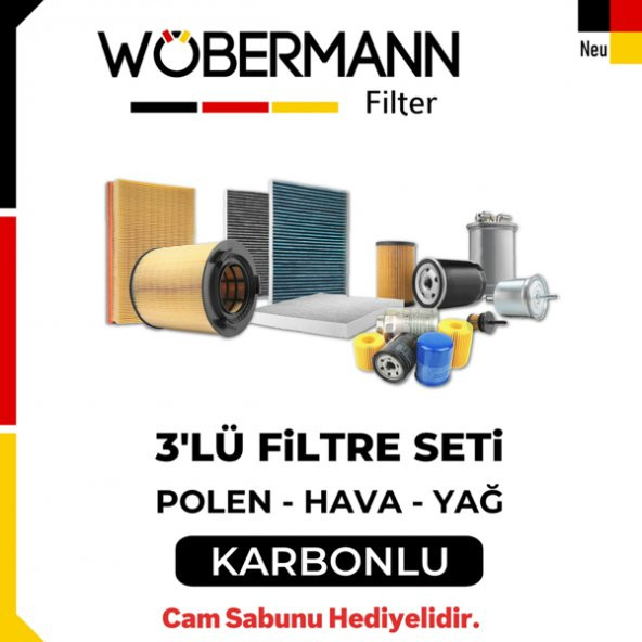 Wöbermann VW New Beetle 1.6 TDI Filtre Bakım Seti 2013-2014 CAY 3lü Karbonlu