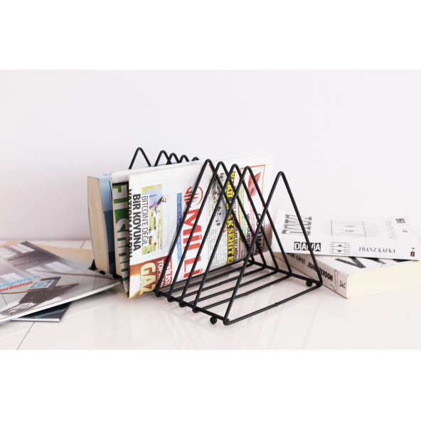 MsY TREND Masa Üstü Ofis Dergilik-plaklık 9 Bölmeli Üçgen Metal Kitaplık Organizer Gazetelik Vinil