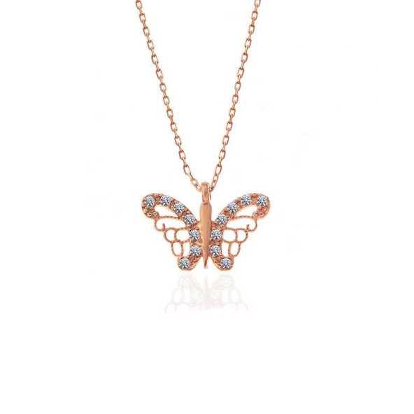 925 Ayar Gümüş Rose Kelebek Kadın Gümüş Kolye - Resim 3
