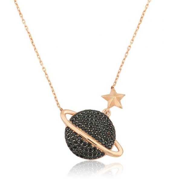 925 Ayar Gümüş Rose Gezegen Kadın Gümüş Kolye - Resim 2