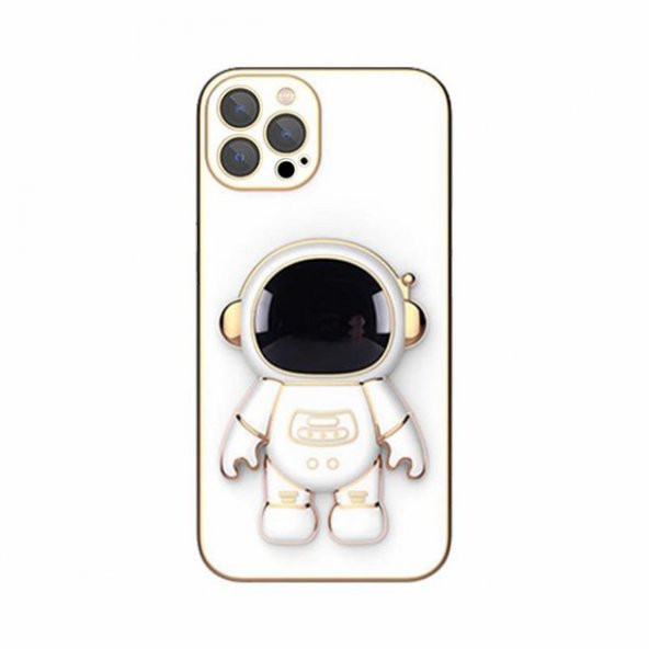 Gpack Apple iPhone 12 Pro Max Kılıf Kamera Korumalı Astronot Desenli Standlı Silikon