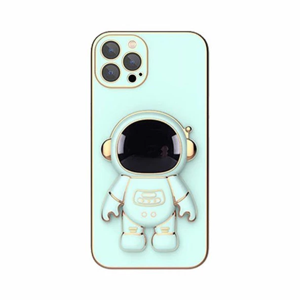 Gpack Apple iPhone 12 Pro Max Kılıf Kamera Korumalı Astronot Desenli Standlı Silikon - 6