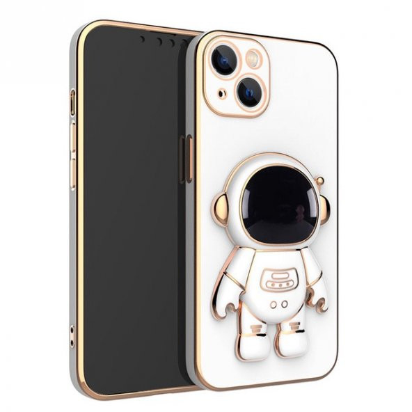 Gpack Apple iPhone 14 Plus Kılıf Kamera Korumalı Astronot Desenli Standlı Silikon