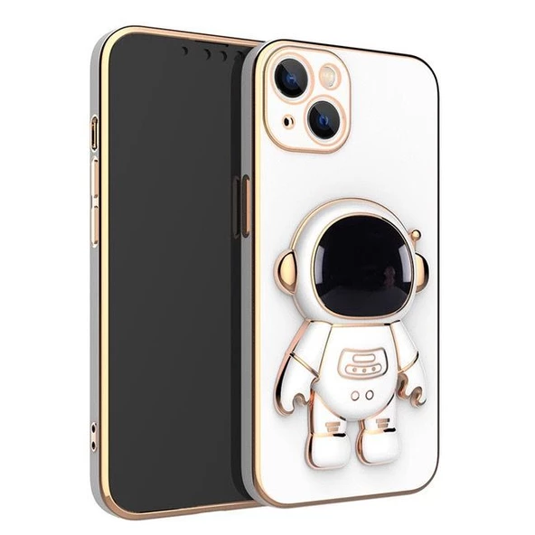 Gpack Apple iPhone 13 Kılıf Kamera Korumalı Astronot Desenli Standlı Silikon