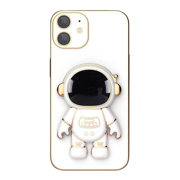 Gpack Apple iPhone 11 Kılıf Kamera Korumalı Astronot Desenli Standlı Silikon