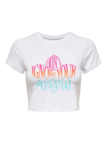 ONLY Bayan Yazılı Crop Kısa Tişört 15290558 - Resim 7