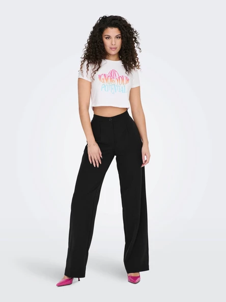 ONLY Bayan Yazılı Crop Kısa Tişört 15290558 - Resim 3