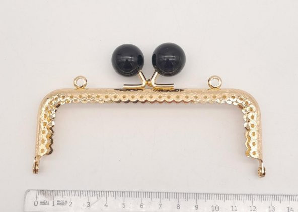 Angel Çanta Aksesuar 12.5 cm Siyah Toplu Çanta Klipsi Çanta Bursu Light Gold Metal - Resim 2