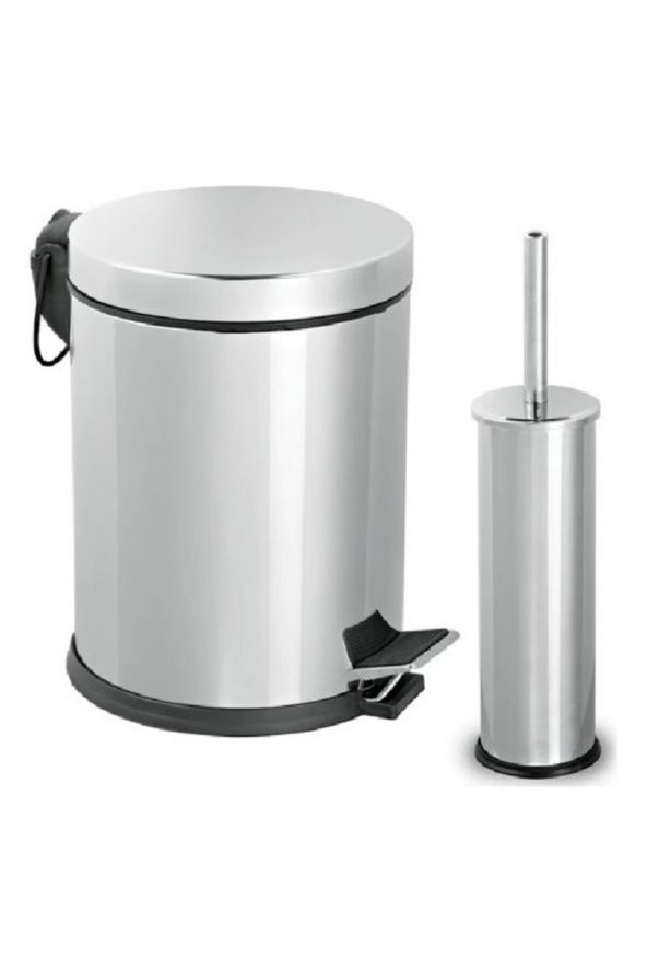 BySevil 5 lt Pedallı Çöp Kovası Ve Micro Wc Fırçalık Paslanmaz Krom