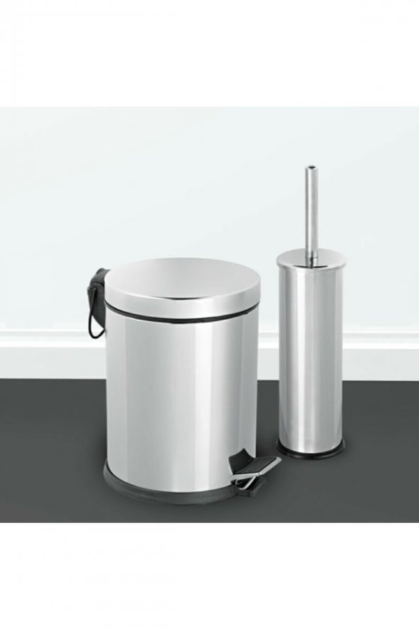 BySevil 5 lt Pedallı Çöp Kovası Ve Micro Wc Fırçalık Paslanmaz Krom - 2