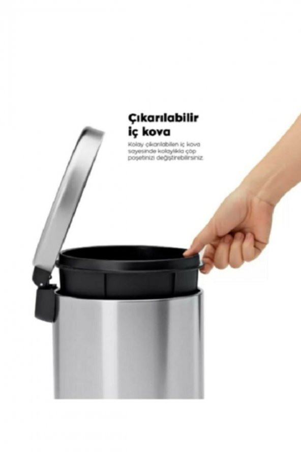 BySevil 5 lt Pedallı Çöp Kovası Ve Micro Wc Fırçalık Paslanmaz Krom - 5