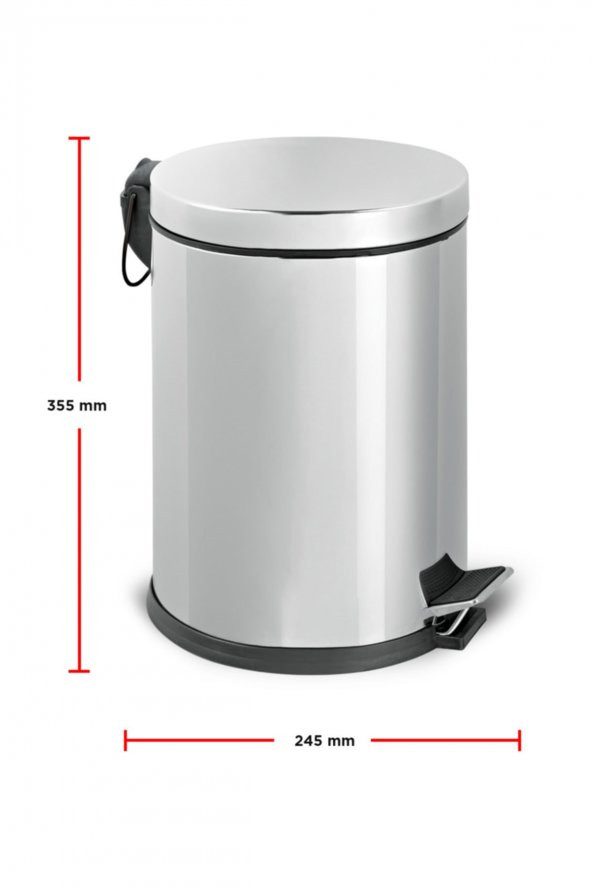 BySevil Paslanmaz Çelik Pedallı Çöp Kovası 12 Lt /Krom Çöp Kutusu 12 Lt Mutfak Banyo Ofis Bahçe Ev - 4