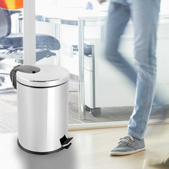 BySevil Paslanmaz Çelik Pedallı Çöp Kovası 16 Lt /Krom Çöp Kutusu 16 Lt  Mutfak Banyo Ofis Bahçe - 4