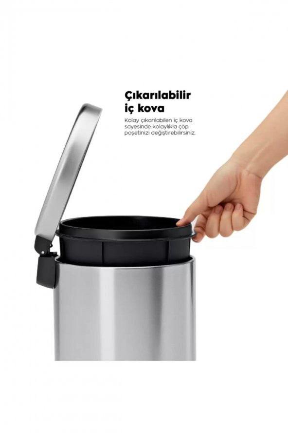 BySevil Pedallı 40 Lt Paslanmaz Krom Çöp Kovası Lüx ( H ) 63 Cm