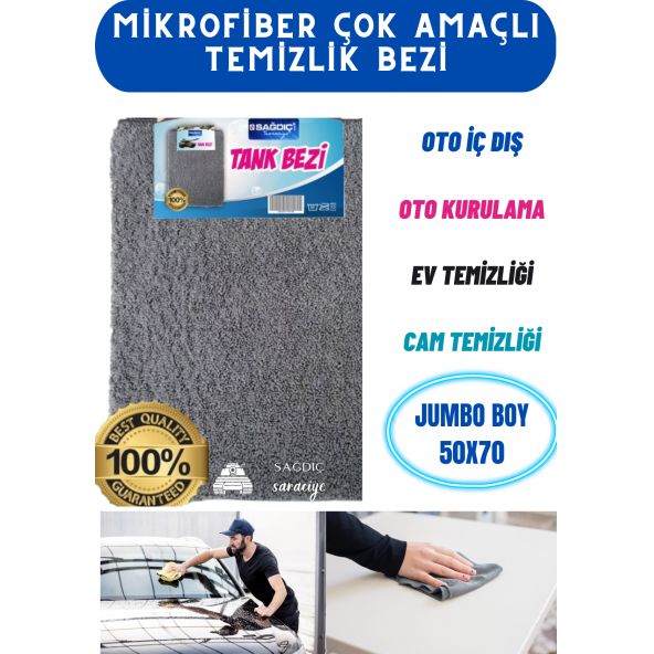 Sağdıç Saraciye Mikrofiber Jumbo Boy Oto Kurulama Tank Bezi 50x70 sağdıçfiberhrn01 Satıcı :