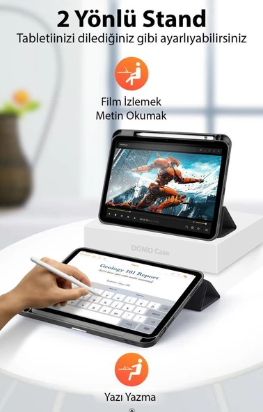 Polham Apple iPad 10.2 2022 Kalem Bölmeli Mıknatıslı Standlı Tablet Kılıfı,Kamera Korumalı Uyku Modlu - 8