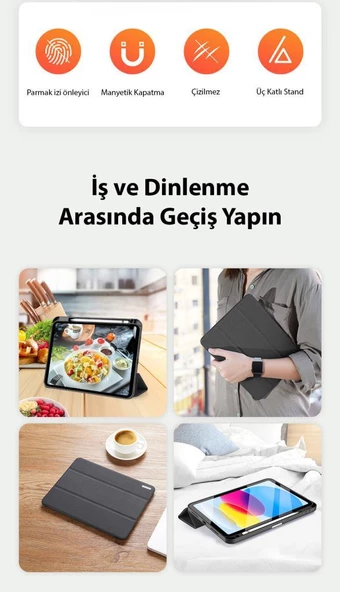 Polham Apple iPad 10.2 2022 Kalem Bölmeli Mıknatıslı Standlı Tablet Kılıfı,Kamera Korumalı Uyku Modlu - 7