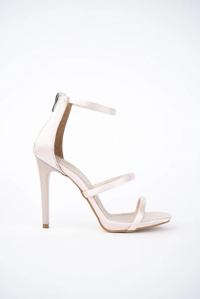 Muggo Nikita Garantili Kadın Arkası Fermuarlı Saten Tarz Şık ve Rahat İnce Topuklu Ayakkabı - 4