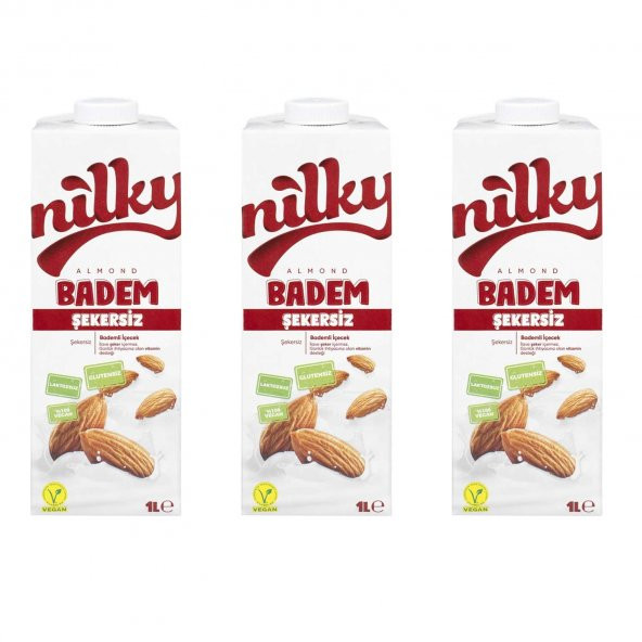 Nilky Vegan Şekersiz Badem Sütü 1 Lt 3 Adet