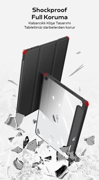 Polham Apple iPad 7, 8, 9 İçin 10.2 İnc Arkası Şeffaf Kapaklı Tablet Kılıfı,Kalem Bölmeli,Uyku Modlu - 4